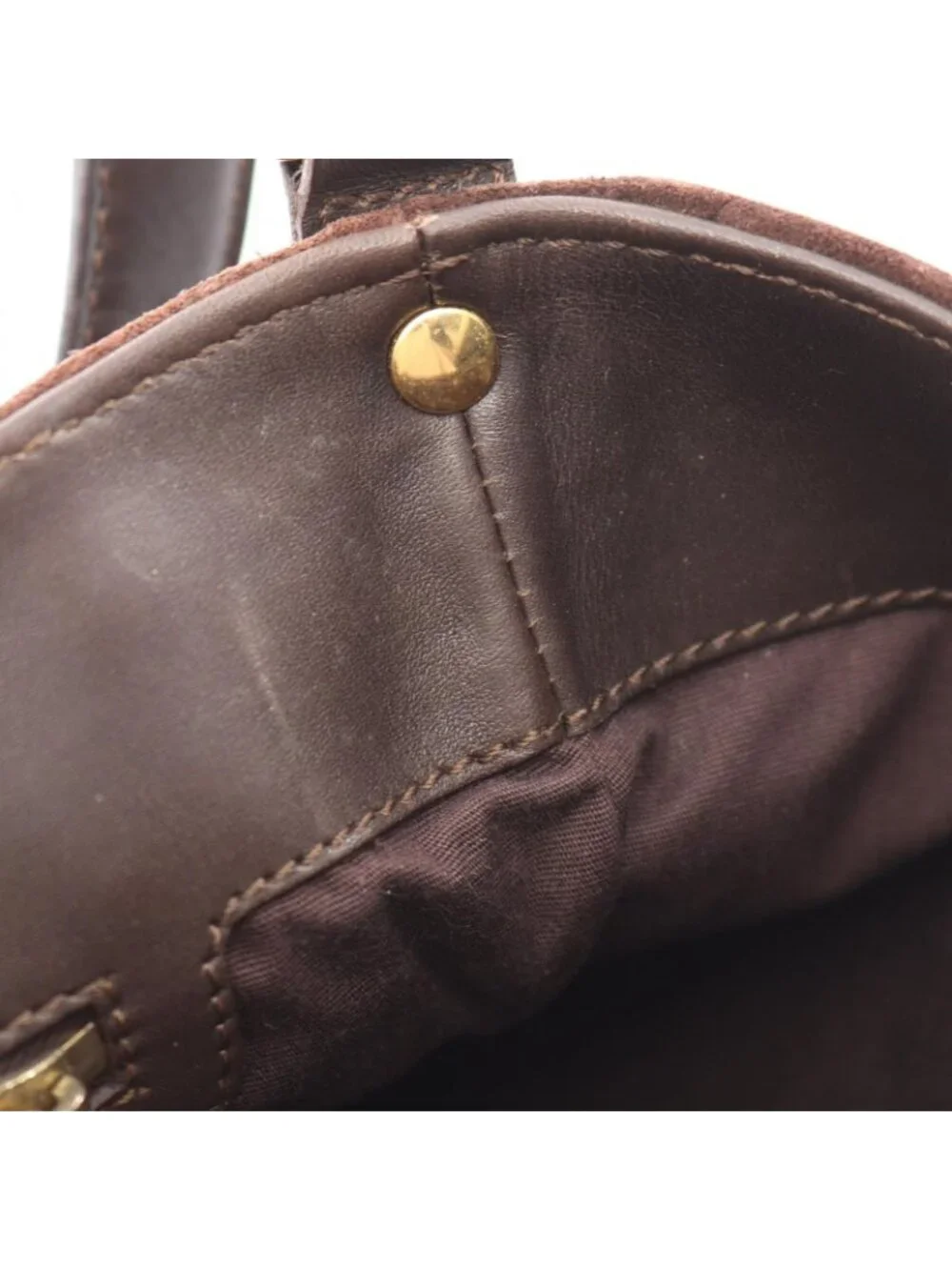 Celine Shoulder Bag C Blason Dark Brown Suede Leather